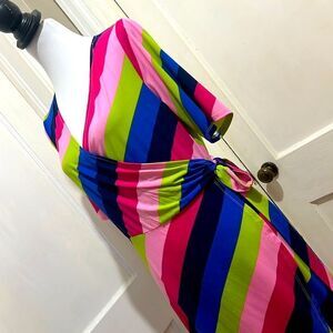 Super Unique 70’s Vibe Striped Wrap High Low Maxi Dress - Women’s Med